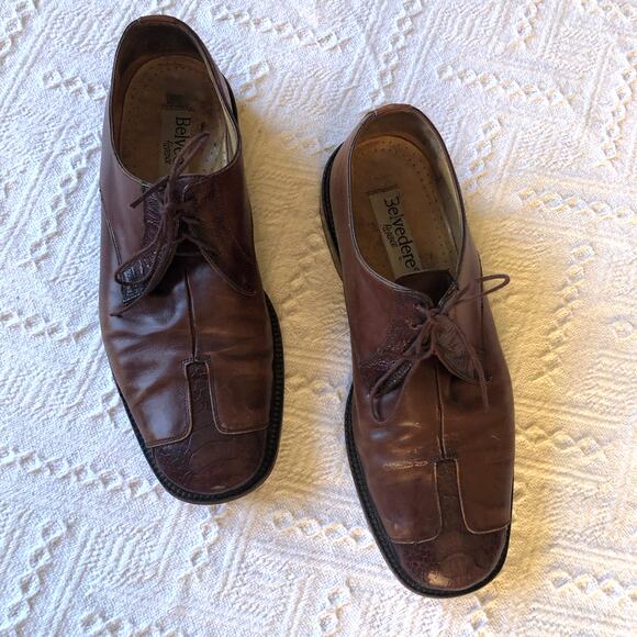 Belvedere Firenze Italian Made 10.5M Lace-Up Oxfords w/ Reptile Trim – Needs TLC - Picture 1 of 12